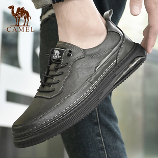 Camel/骆驼男鞋春秋新款头层牛皮一脚蹬休闲鞋男真皮透气潮流板鞋