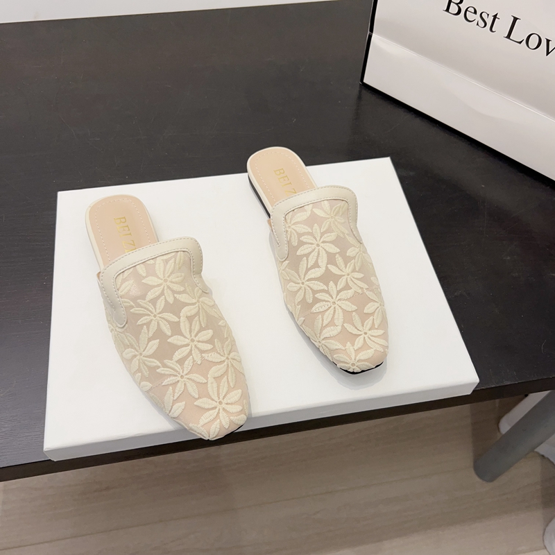 网纱包头一脚蹬透气穆勒鞋