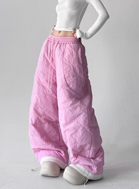 MDCW STUDIO摇粒绒保暖棉裤女2025冬新款防风加厚直筒菱格阔腿裤