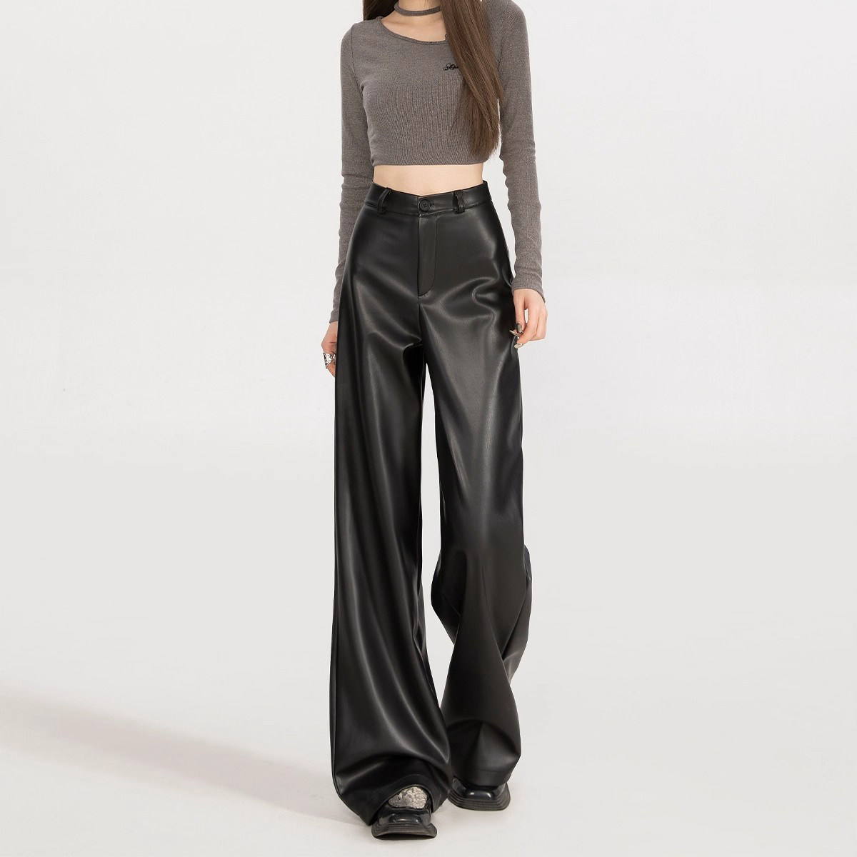 MDCW STUDIO黑色皮裤女秋冬2025新款小个子PU皮加绒高腰阔腿裤子,女装/女士精品,休闲裤,淘宝优惠券,粉丝福利购,淘宝优惠卷