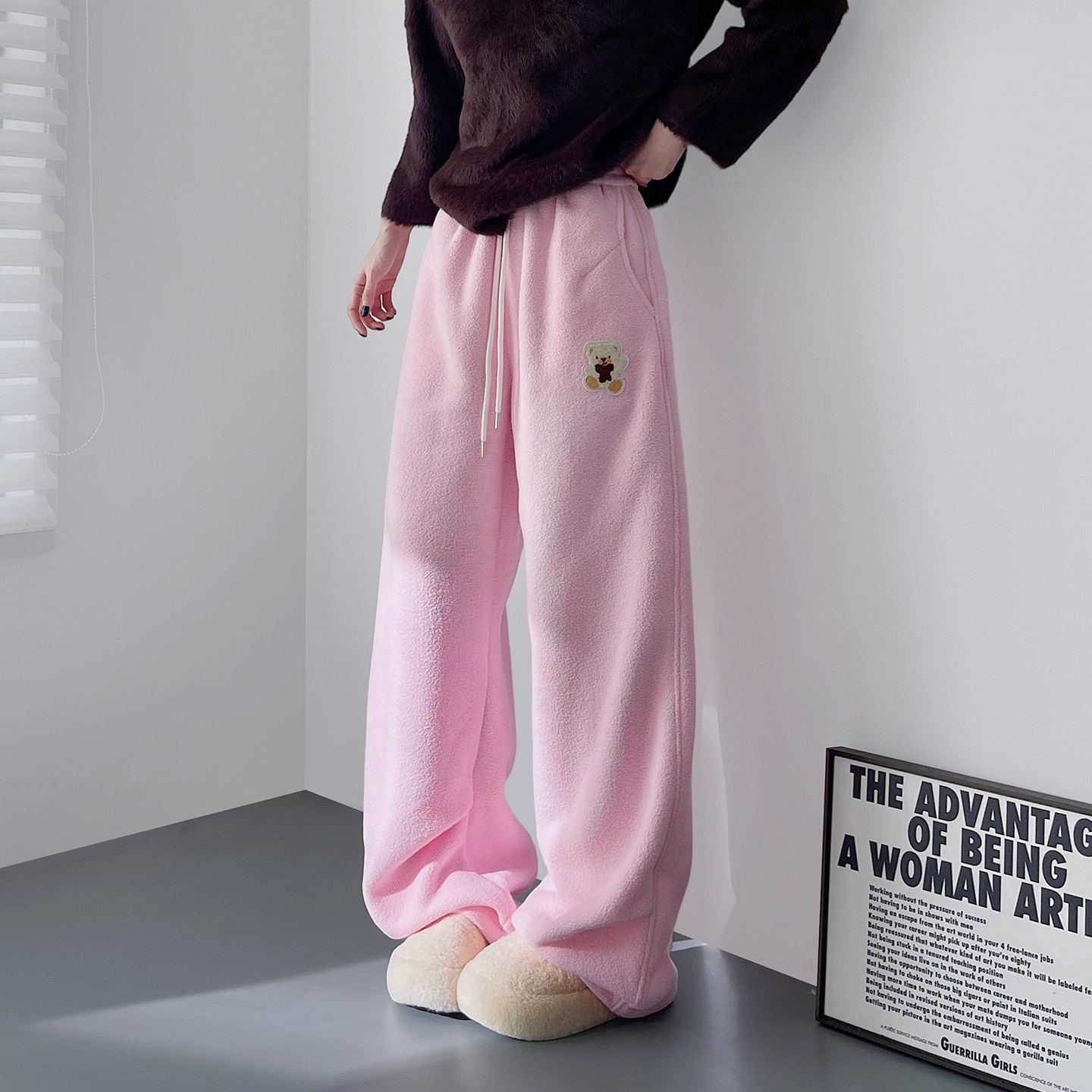 MDCWSTUDIO加厚小熊刺绣阔腿裤