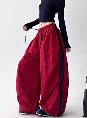 MDCW STUDIO美式红色阔腿裤女2025秋冬新款好看滑雪裤休闲运动裤