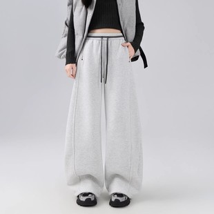加绒休闲弯刀裤 MDCW 新款 女2025冬季 子 STUDIO白灰色显瘦阔腿卫裤