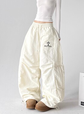 MDCW STUDIO美式褶皱设计感阔腿裤女2025冬季新款宽松显瘦休闲裤