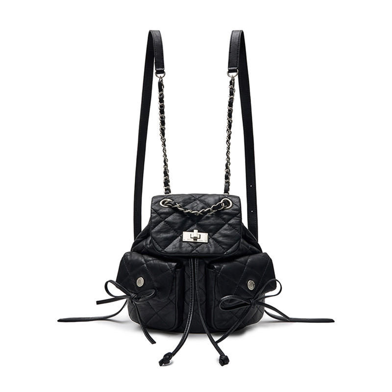 韩国新款宁宁同款菱格双肩包