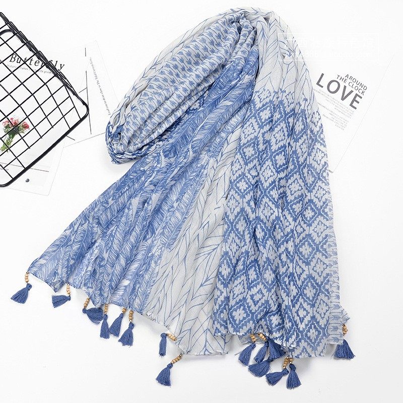 广西少数民族特色棉麻印花围巾 木珠流苏丝巾防晒沙滩披肩女巾,特色手工艺,壮锦,淘宝优惠券,粉丝福利购,淘宝优惠卷