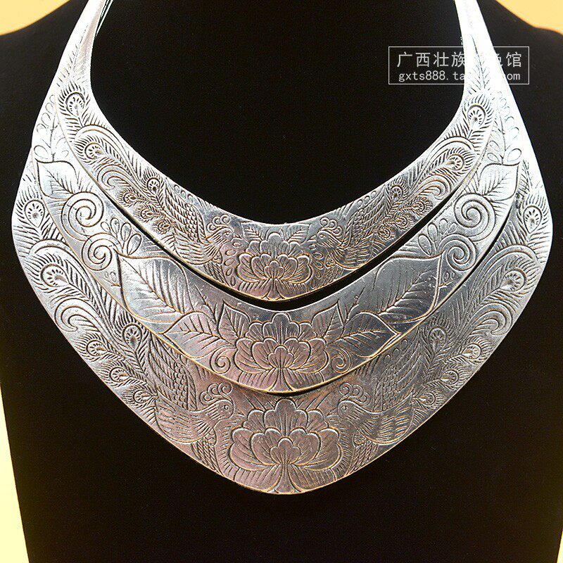 广西民族风 简约复古苗族夸张项链挂件配饰品 苗银项圈胸圈服饰