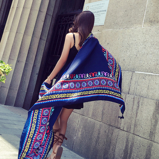 广西少数民族旅游拍照围巾 壮锦春秋披肩沙滩巾 棉麻纱巾商务礼品