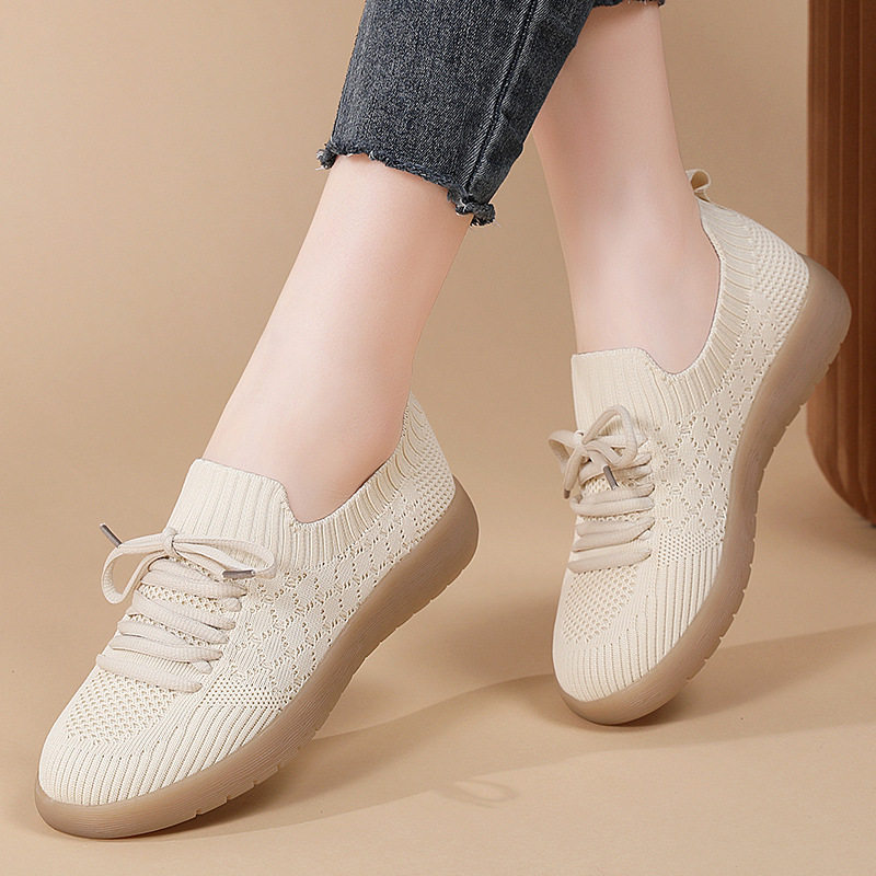 跨境飞织透气单鞋女夏季跑步休闲鞋牛筋软底运动鞋时尚舒适妈妈鞋