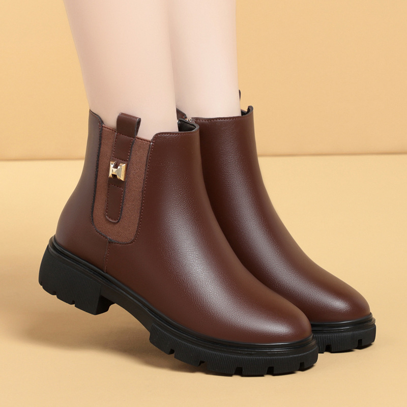 冬季加绒加厚女鞋时装女鞋圆头舒适休闲百搭轻便不累脚短筒棉靴女