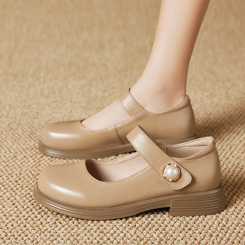 春季女士真皮单鞋头层牛皮低跟女单鞋工作学生鞋玛丽珍鞋女单皮鞋