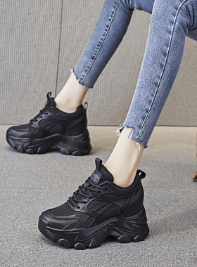 内增高女鞋秋冬新款透气老爹鞋厚底网面小个子运动休闲鞋女A8385