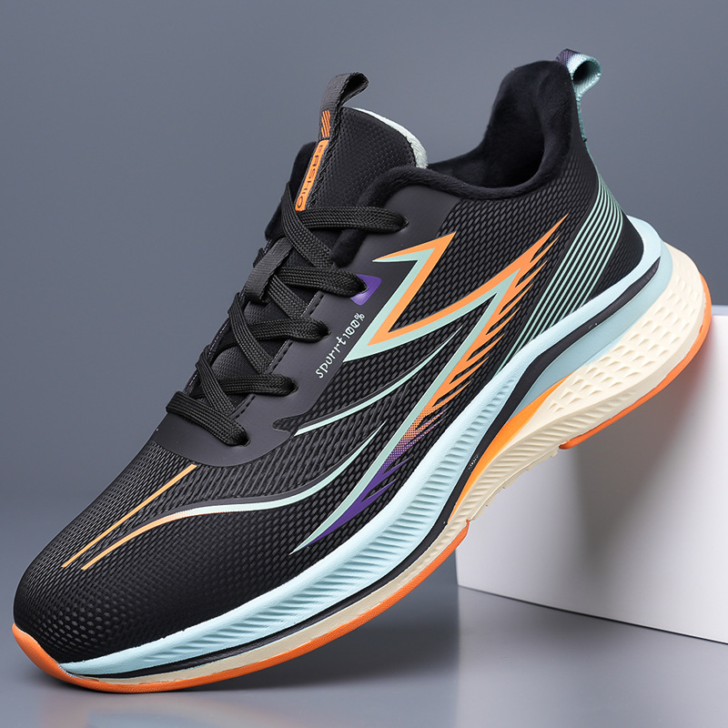 跨境大码2025秋冬新款百搭加绒保暖皮面运动鞋休闲软底防滑跑步鞋