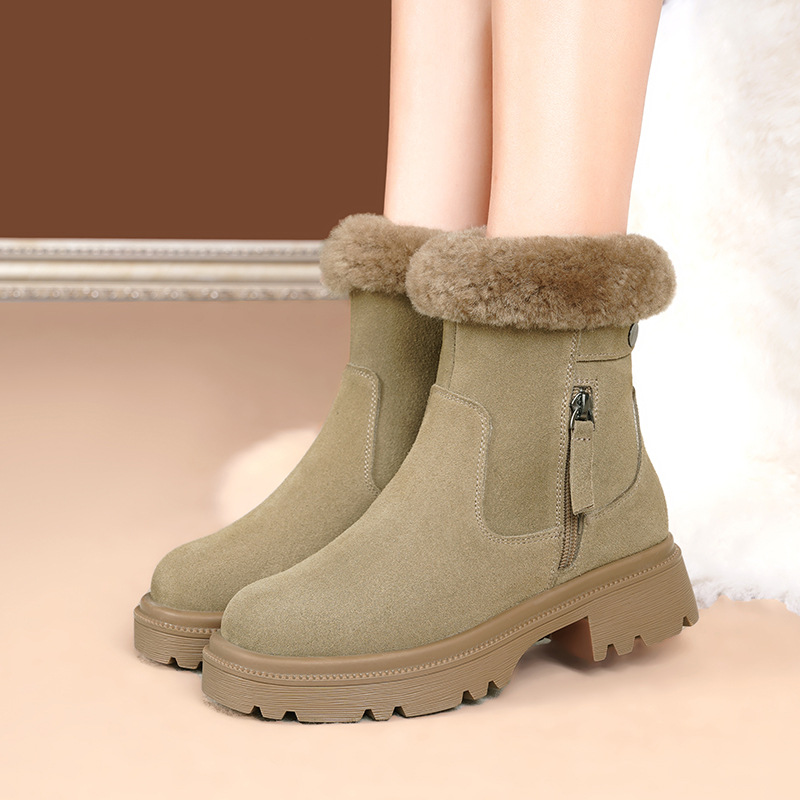 皮毛一体雪地靴女冬季女鞋子新款防滑加绒加厚二棉鞋羊毛东北