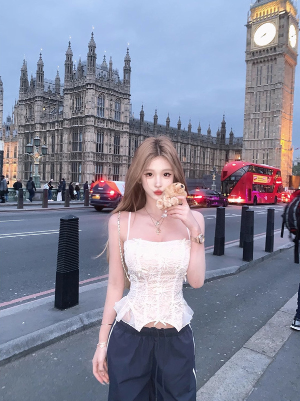 JMSHOP 珀斯的夏 纯欲蝴蝶结复古吊带背心女设计感夏季无袖上衣