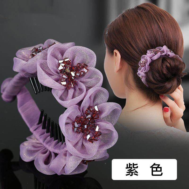丸子头盘发器头饰韩国发拤时髦辣妈优雅气质花朵发夹女后脑勺顶夹