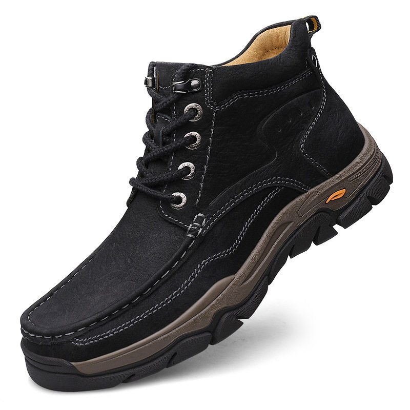 秋冬款头层牛皮时尚休闲大码47码男士皮鞋厚底耐磨旅游登山男鞋