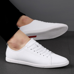 春夏系带平底板鞋男士真皮休闲鞋跨境货源厂家一件代发潮流百搭