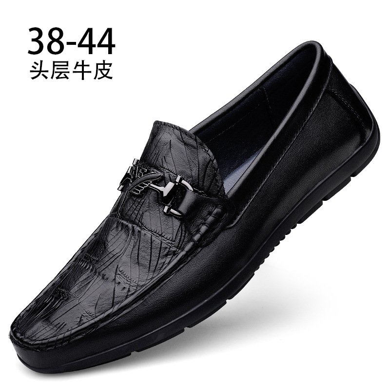 压花鳄鱼纹皮乐福鞋软底休闲时尚男皮鞋透气新款一脚蹬驾车男鞋