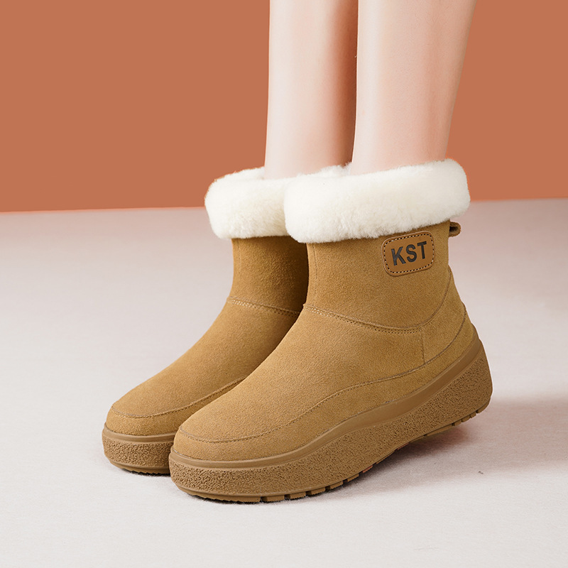 2025真皮冬季新款短靴加绒加厚羊毛大棉鞋平底真皮马丁靴女