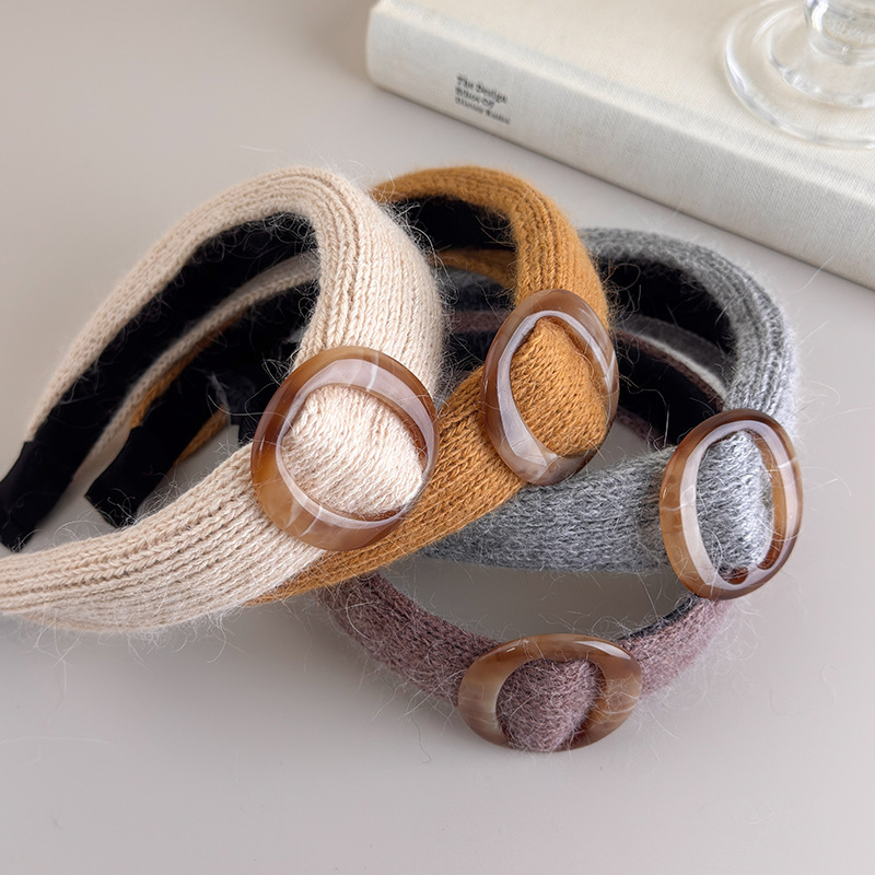 韩系毛线圆环宽边发箍女秋冬高颅顶头箍发饰日常外戴压发头饰发卡