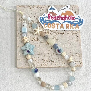 夏日海风蓝星星手机链条小清新ccd挂绳diy挂饰相机防丢绳蓝色系