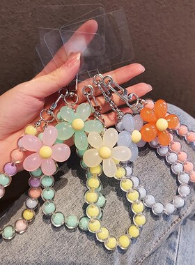 39包邮马卡龙色彩色珠中珠手机挂绳手工串珠花朵手机链手腕绳
