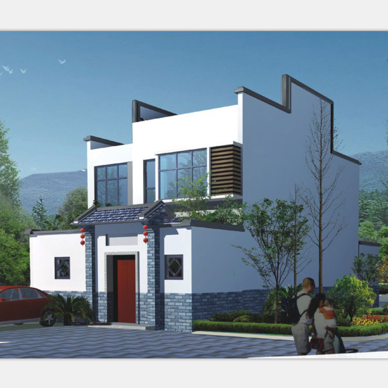 开间7.4进深11米78平两层农村小别墅设计图纸自建养老房带前后院