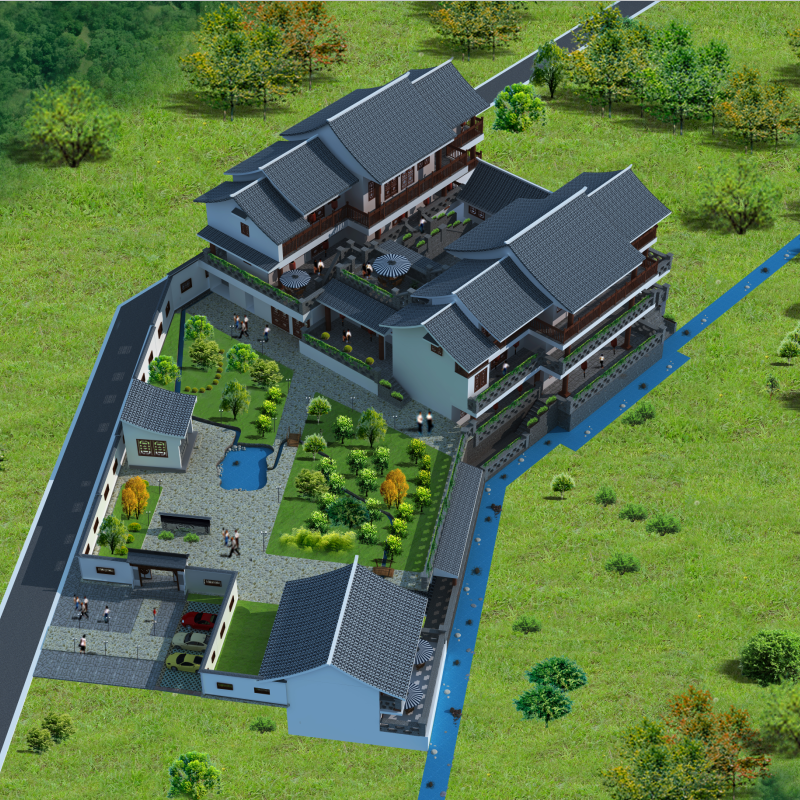 农庄农家乐山庄度假村民宿别墅设计图建筑景观规划方案鸟瞰效果图