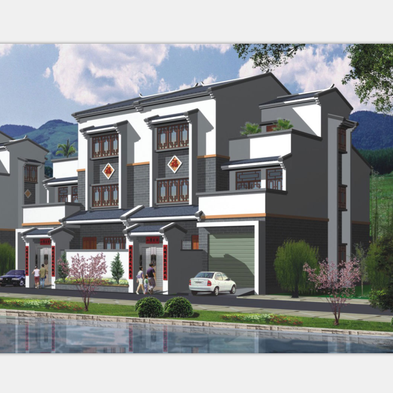 开间16.8进深12米185平方三层别墅设计图纸农村自建房屋带前后院