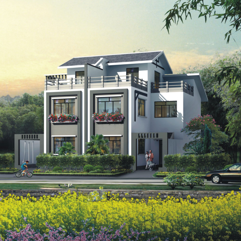 开间14进深10.5米128平三层双拼别墅设计图纸农村自建房屋前后院