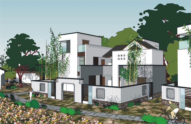 开间15.2进深10.7米91平方三层别墅设计图纸现代农村自建房屋带院