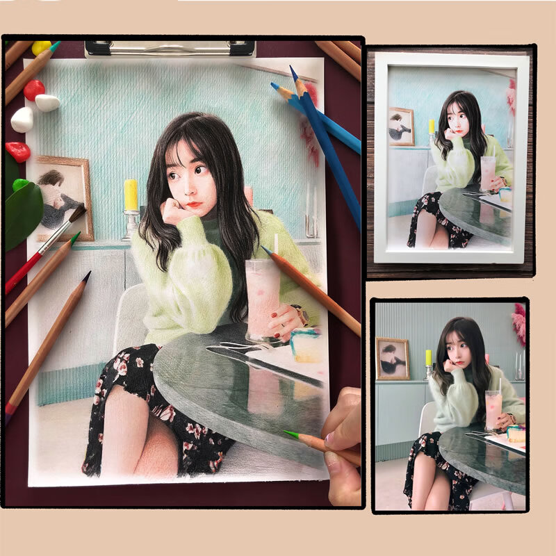 定制生日礼物手绘画素描真人照片手绘铅笔自画像人物肖像彩铅油画