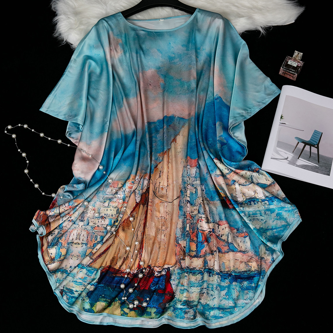 杭州丝绸真丝短袖圆领秋冬睡裙高档印花宽松舒适睡袍家居服大码款,女士内衣/男士内衣/家居服,睡裙,淘宝优惠券,粉丝福利购,淘宝优惠卷