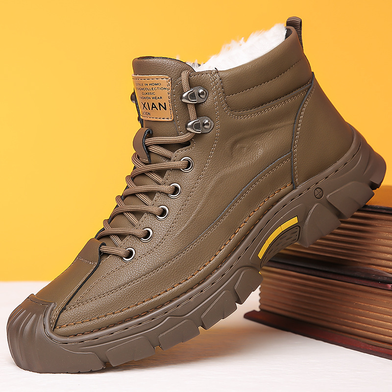 2025冬季雪地靴男保暖加绒加厚男士高邦皮靴 厚底防寒棉鞋跨境