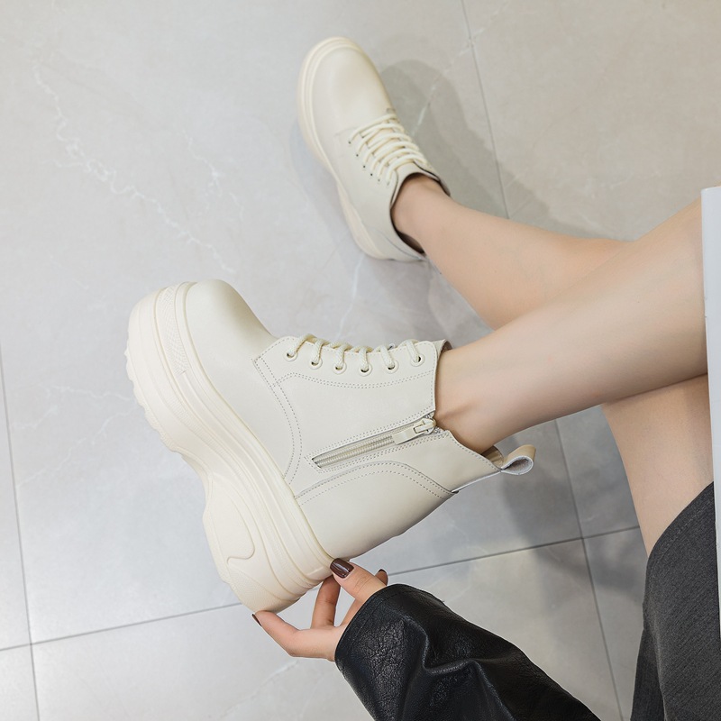 真皮12cm内增高马丁靴女鞋新款小个子厚底英伦风短靴秋冬加绒