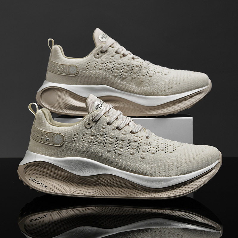 2025跨境新款时尚潮流厚底跑步鞋户外厚底运动鞋透气飞织休闲男鞋