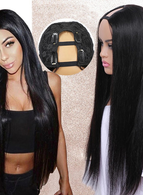 Human hair U-Part wig straight hair 150%Density女士假发头套