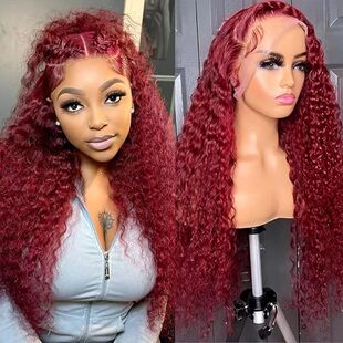 Burgundy Wig Human Hair 99j Burgundy 13x4 curly  Front wigs