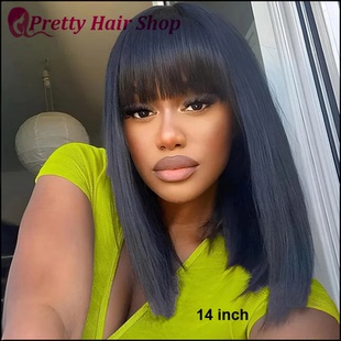 Wigs Human Bangs Wig Hair Black Lace Women 100% For With