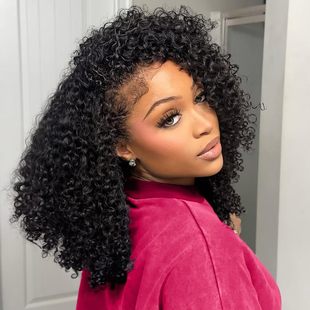 Kinky Curly Half Wig Human Hair 200%  Wear Go Glueless Wigs
