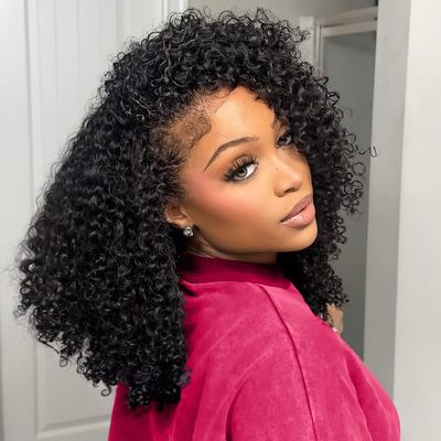 Kinky Curly Half Wig Human Hair 200%  Wear Go Glueless Wigs