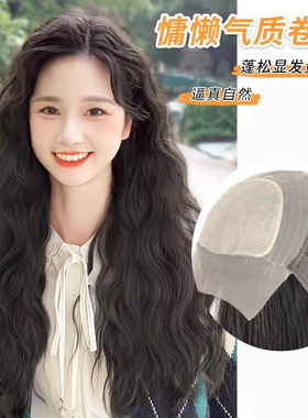 假发女长卷发全真人发丝自然减龄时尚前额蕾丝羊毛卷整顶头套