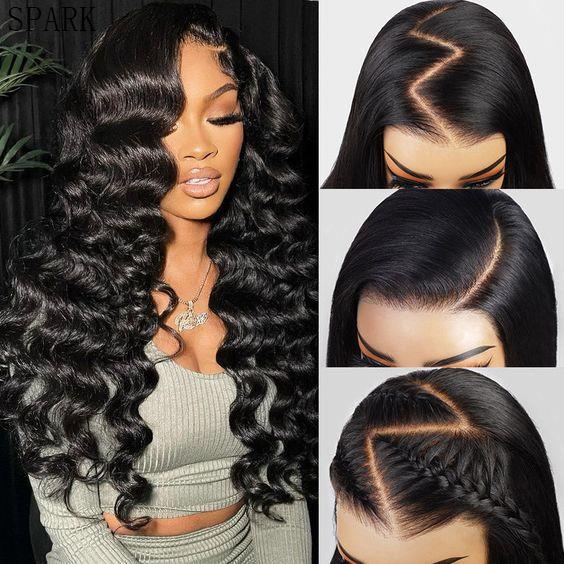 loose wave frontal wig  13x4 前蕾丝真发头套许昌假发出口
