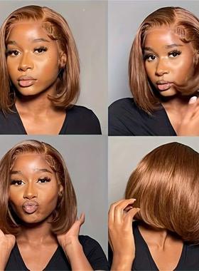 Brown hot chocolate BOB wig Big lace human hair 棕色真人头套