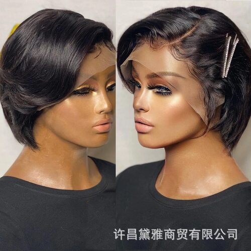 七种颜色现货Short Pixie Cut L-Part Lace Wig Human Hair Wigs