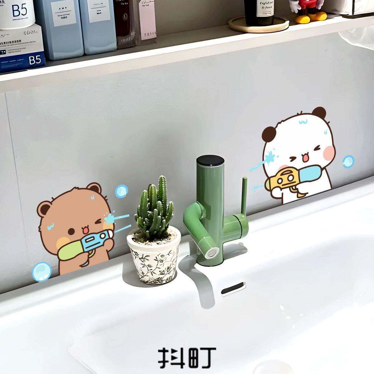 可爱一二布布浴室化妆室瓷砖墙上装饰贴洗手池洗脸盆台面防水贴纸
