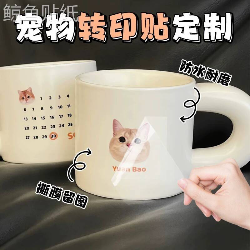 宠物水晶标贴定制猫纸狗玻璃杯杯图案转印di贴y陶瓷子水晶标定照