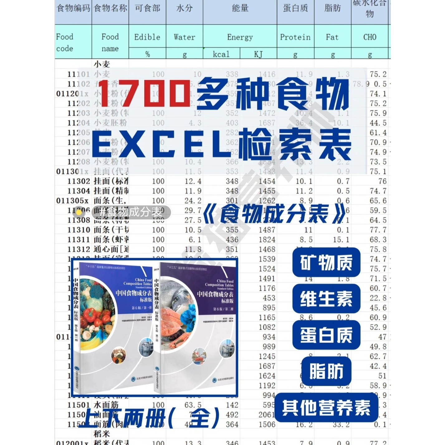 《中国食物成分表（新第六版Excel）》，快速查询，实在太方便