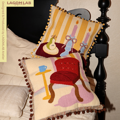 毛巾刺绣立体天鹅绒毛球流苏靠垫沙发床头腰垫装饰抱枕